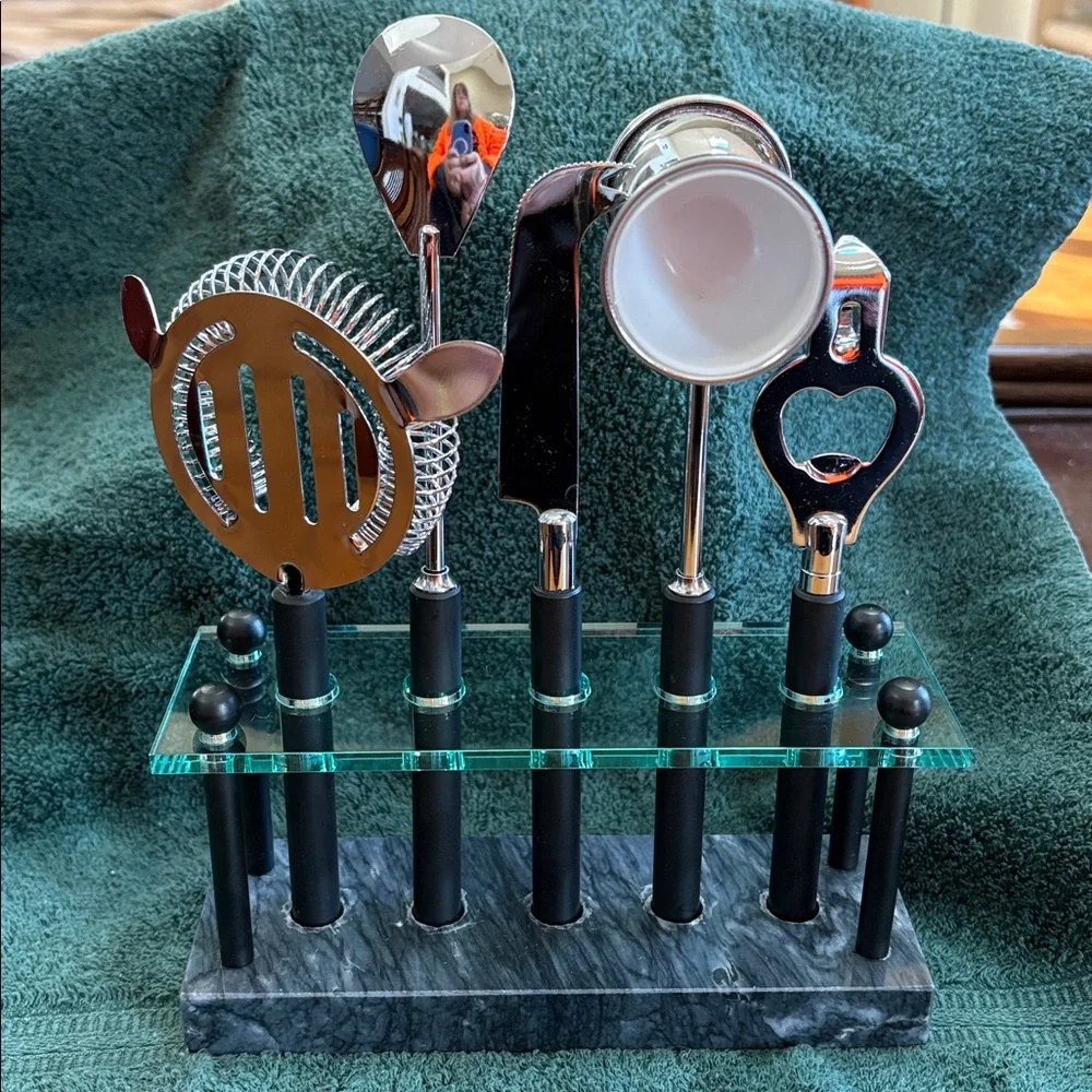 Ikea Instans Bar Tool Set 5 pc. Green Marble Base Acrylic Mid-century Style